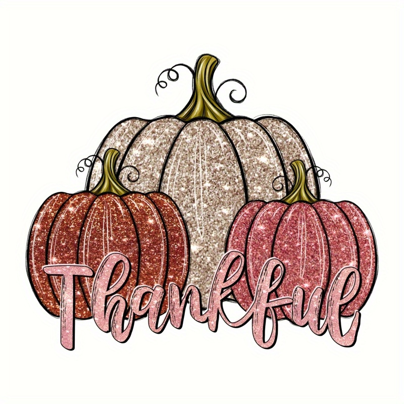 

4pcs Autumn Pumpkin Patch "thankful" Text Iron-on Transfer Decals, Mixed Color Plastic, Diy Heat Press Stickers For T-shirts, Jackets, Jeans - Fashion Applique Patches, 1 Pack