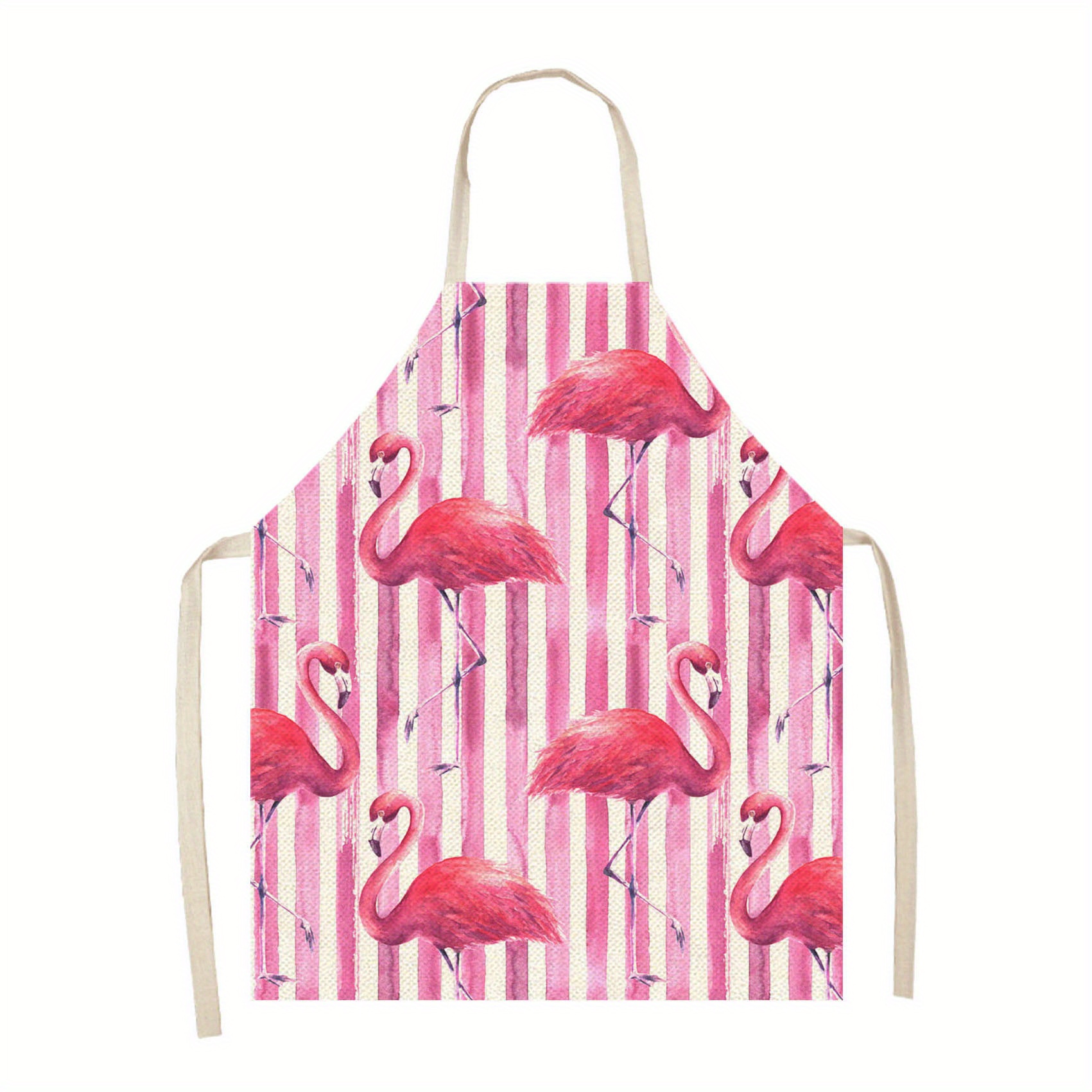 

Flamingo-themed Linen Kitchen Apron - Oil & Stain Resistant, Sleeveless Cooking Apron For Home Use