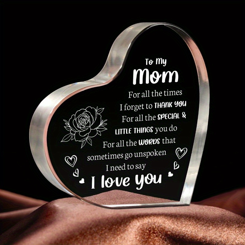 

1pc Acrylic Heart Keepsake For Mom - 3.9" Floor Mounted Appreciation Plaque - No Power Needed - Ideal For Christmas, Day, Valentine's, Grandparents Day - Message From Son