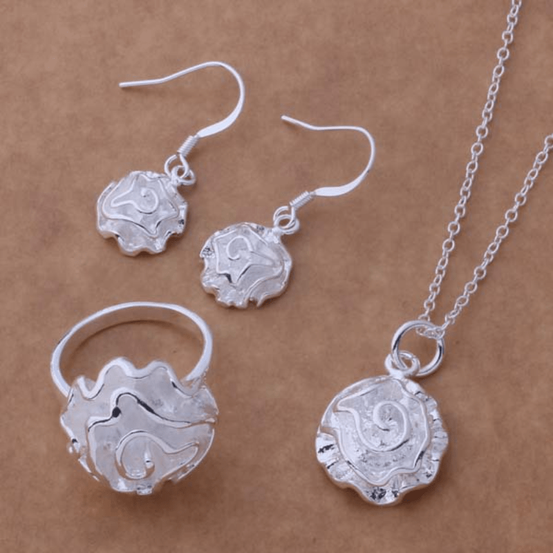 

Luxury & Boho Style, 925 Sterling Silvery Delicate Rose Flower Shape Pendant Necklace, Ring And Earrings Set, Delicate Temperament Accessory For Daily Wear & Festival, Idea Gift