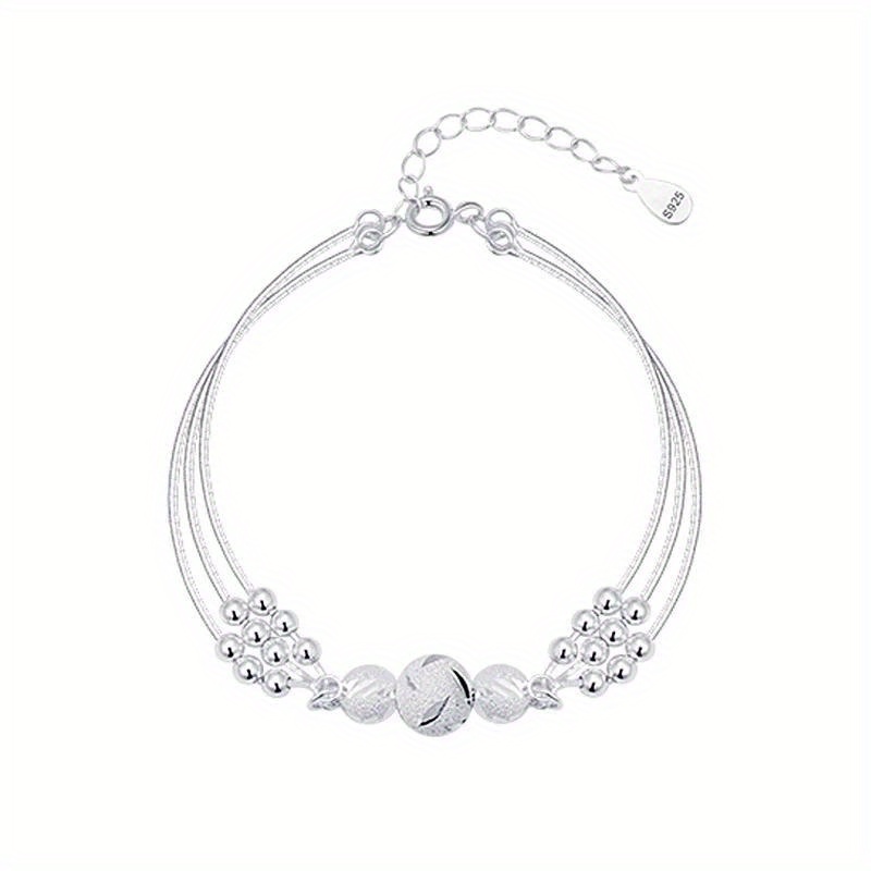 1pcs 925 Silver-Plated Round Bead Charm Bangle for Women, Cute Y2K Style, No Mosaic, Copper Material, for Daily Wear & Party, Fits All Seasons, Christmas Holiday Gift Idea details 0