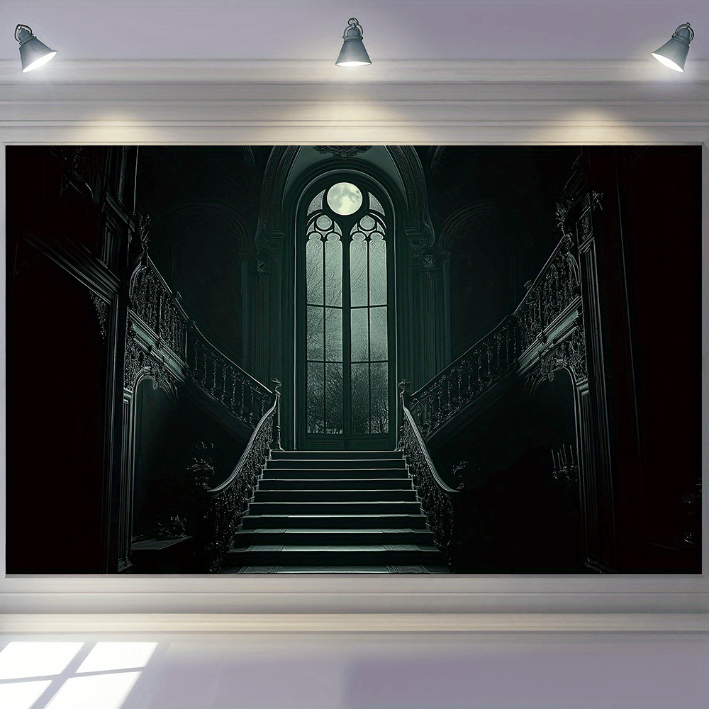 TEMU Spooky Gothic Castle Wall Tapestry - Haunted Halloween Decor, Polyester, No Power Needed, Living Room