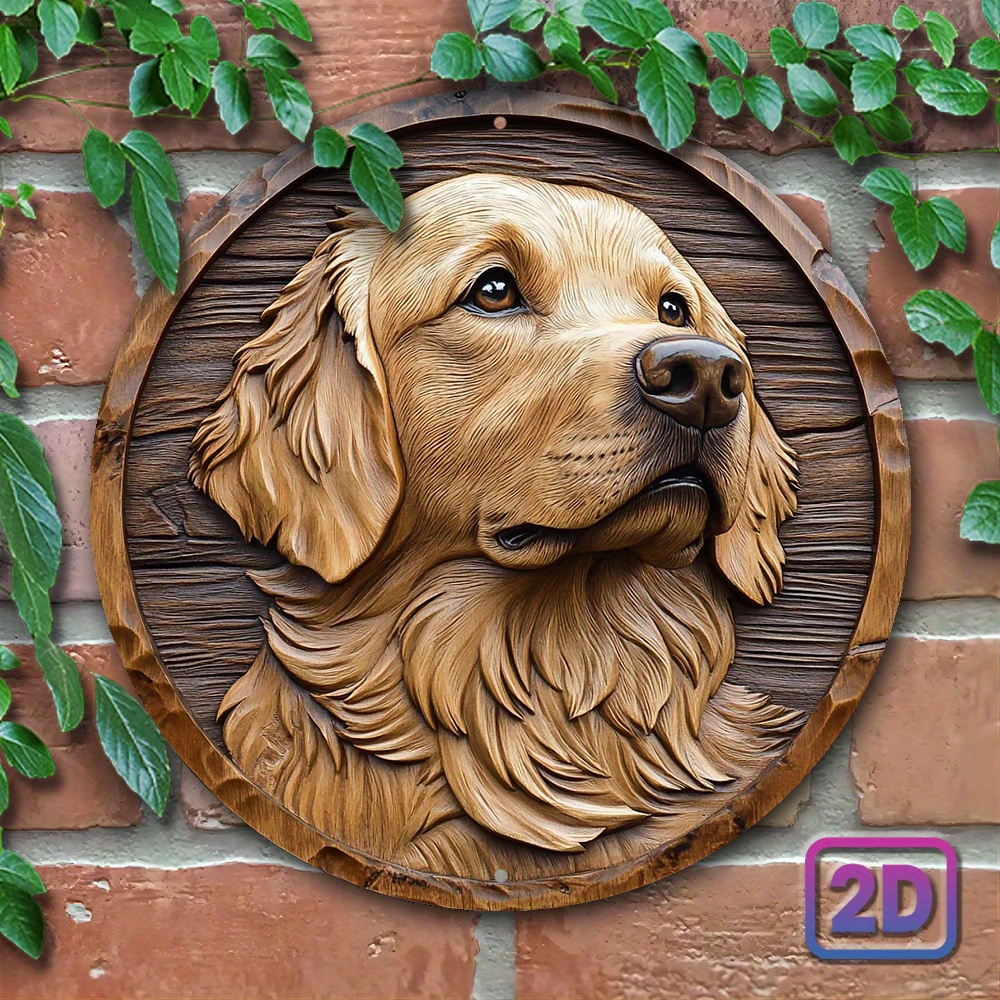 

Autumn Winter Aluminum Metal Wall Decoration Sign: Golden Retriever - 8x8 Inch, 2d Flat Style, Home Entrance, Office, Livingroom, Thanksgiving Day Gift