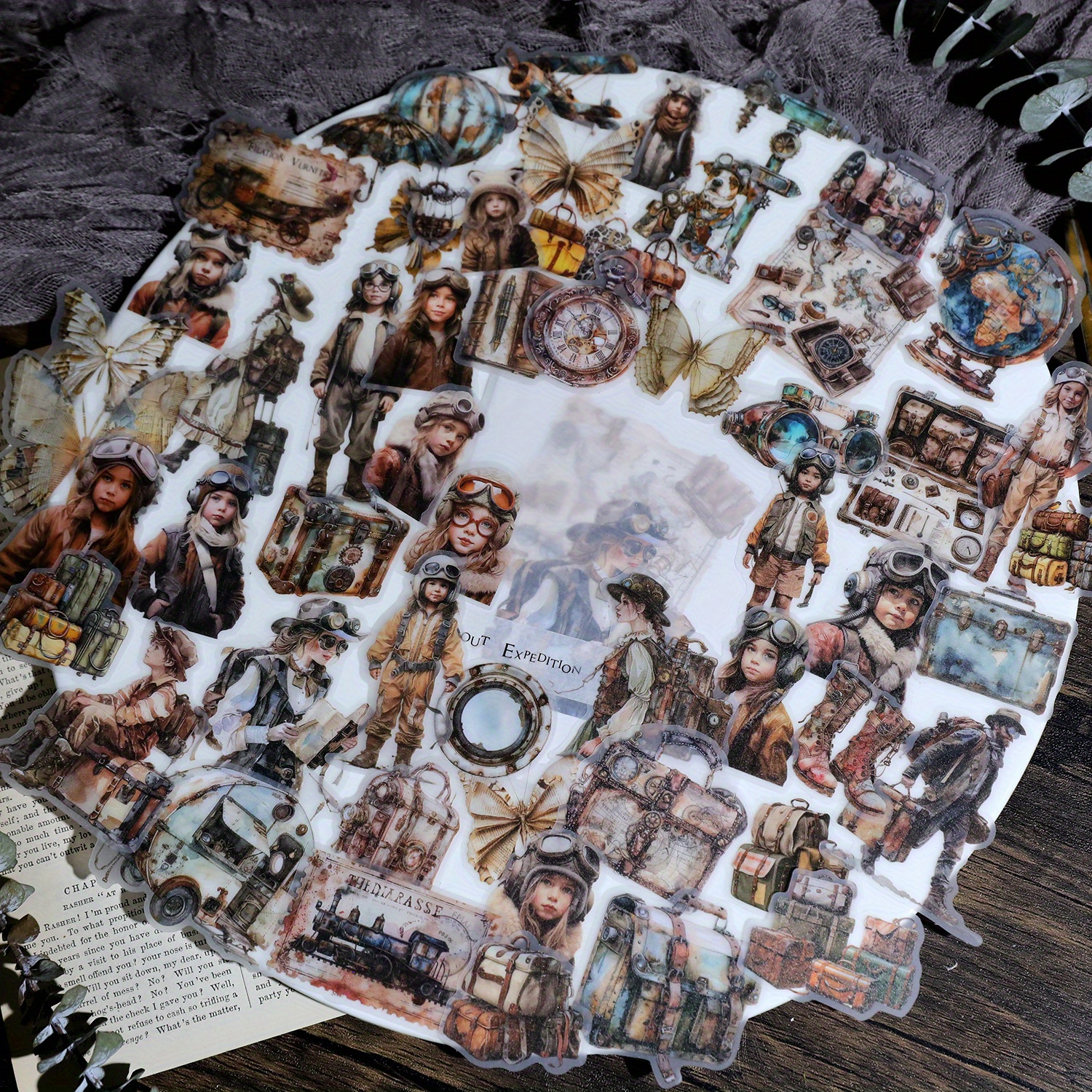 Image of 56-piece Vintage Steampunk Decorative Paper Cutouts - Assorted Retro Craft Paper For Scrapbooking, Card Making, And Journaling Accessories