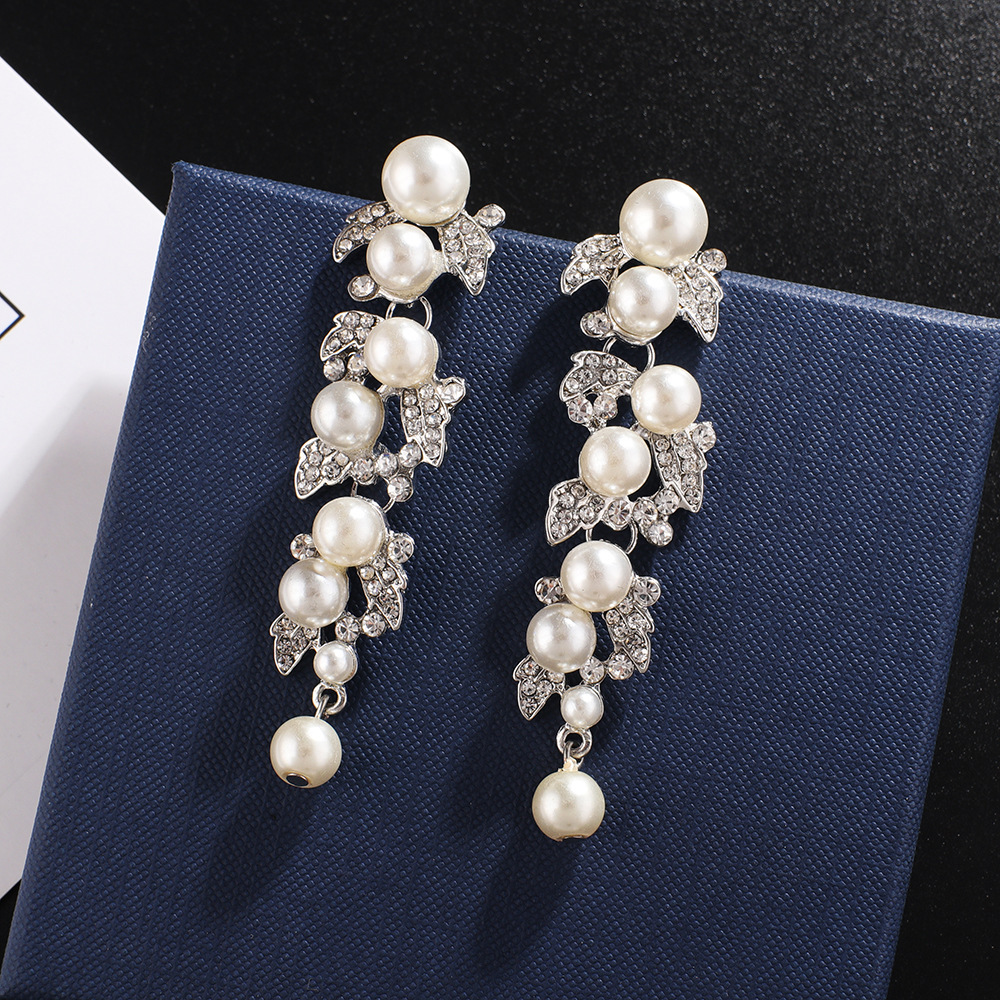 

Silver Plated Long Pearl Earrings For Women White Pearl Drop Dangle Earring Hypoallergenic Elegant Wedding Pearl Tassel Earrings For Bridal