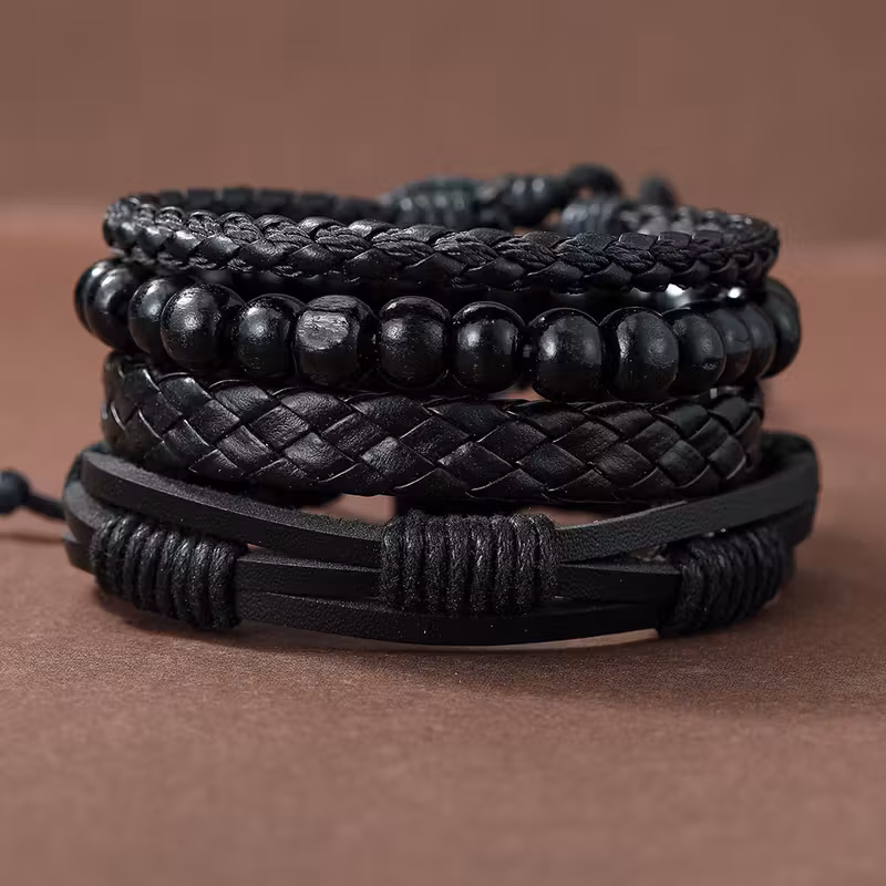 4pcs mens vintage faux leather braided handmade bangle bangle bracelet Product details 0