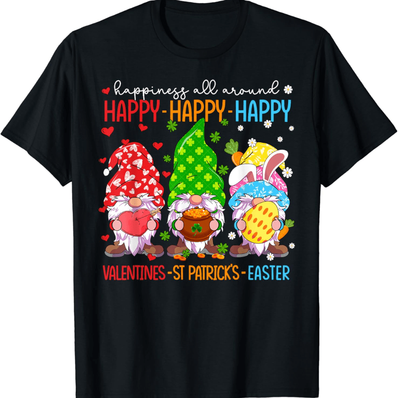 

Happy Valentines St Patrick Easter Happy Holiday Print, Men's Crew Neck Short Sleeve Cotton T-shirt, Casual Comfy Tops For Men, Men's Clothes For Summer Daily Wear