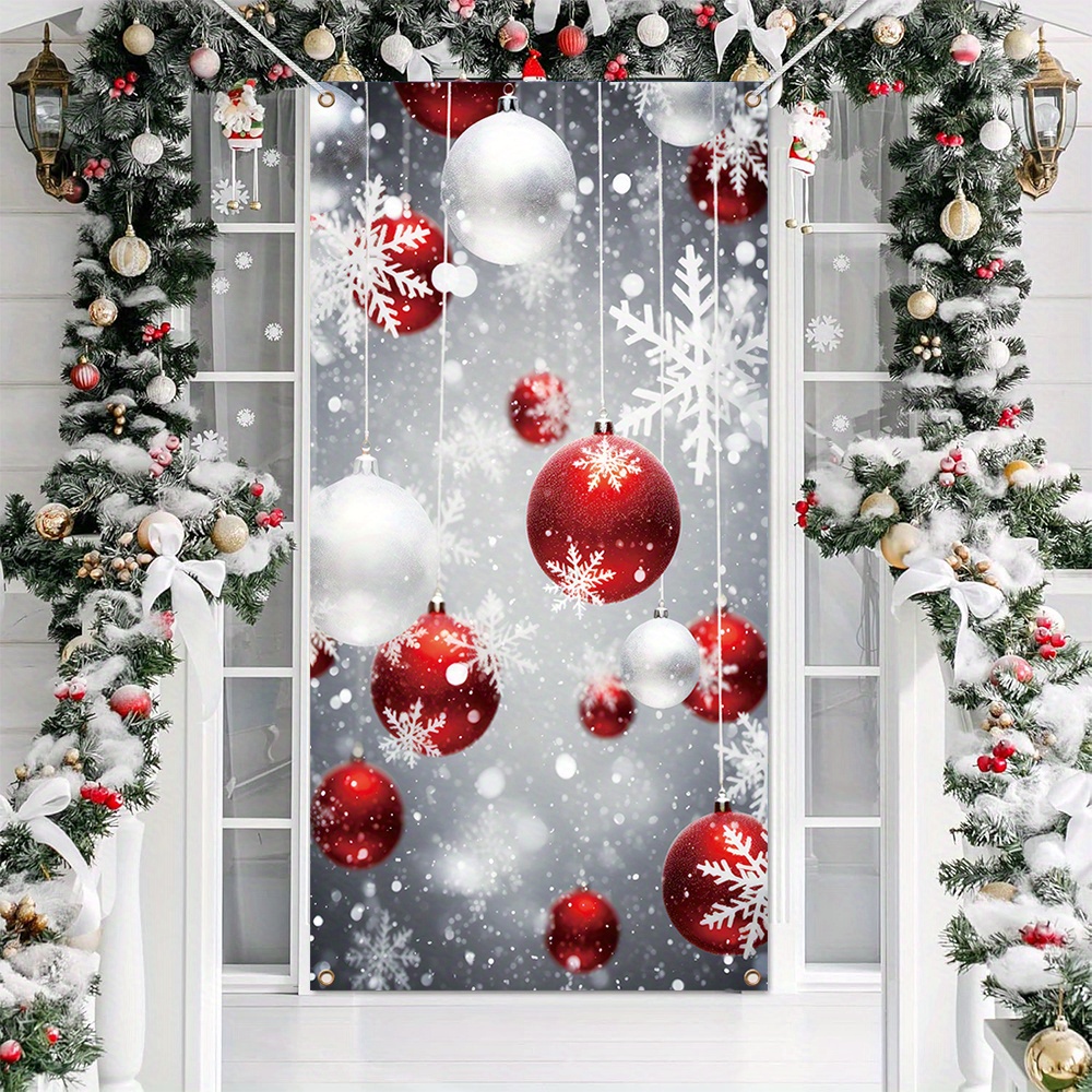 

Christmas Ball Door Curtain - Vibrant And Polyester Banner For Parties, New Year's Eve Decorations, And Seasonal Celebrations