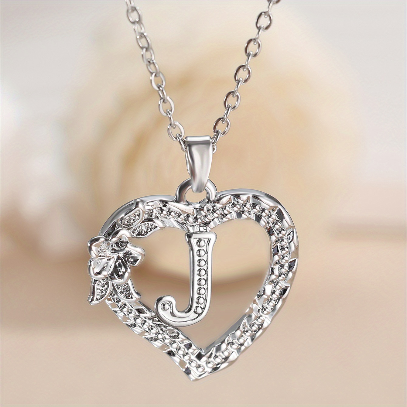 TEMU 1pc Style Heart Floral Letter Pendant Necklace Men Women 26pcs Letters Necklace A-z Letter Necklace Letter Necklace Dating Necklace Wedding