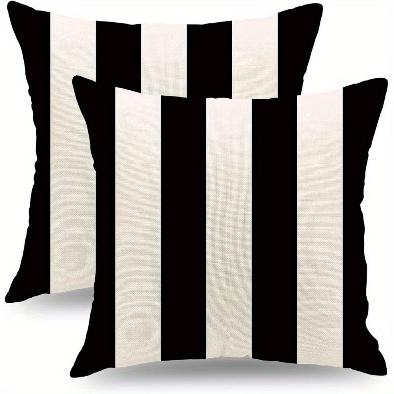 

French-style Striped Throw Pillow Covers 18x18 Inch, Set Of 2, Woven Polyester, Zipper Closure, Versatile Room Decor, Hand Wash - Black & White