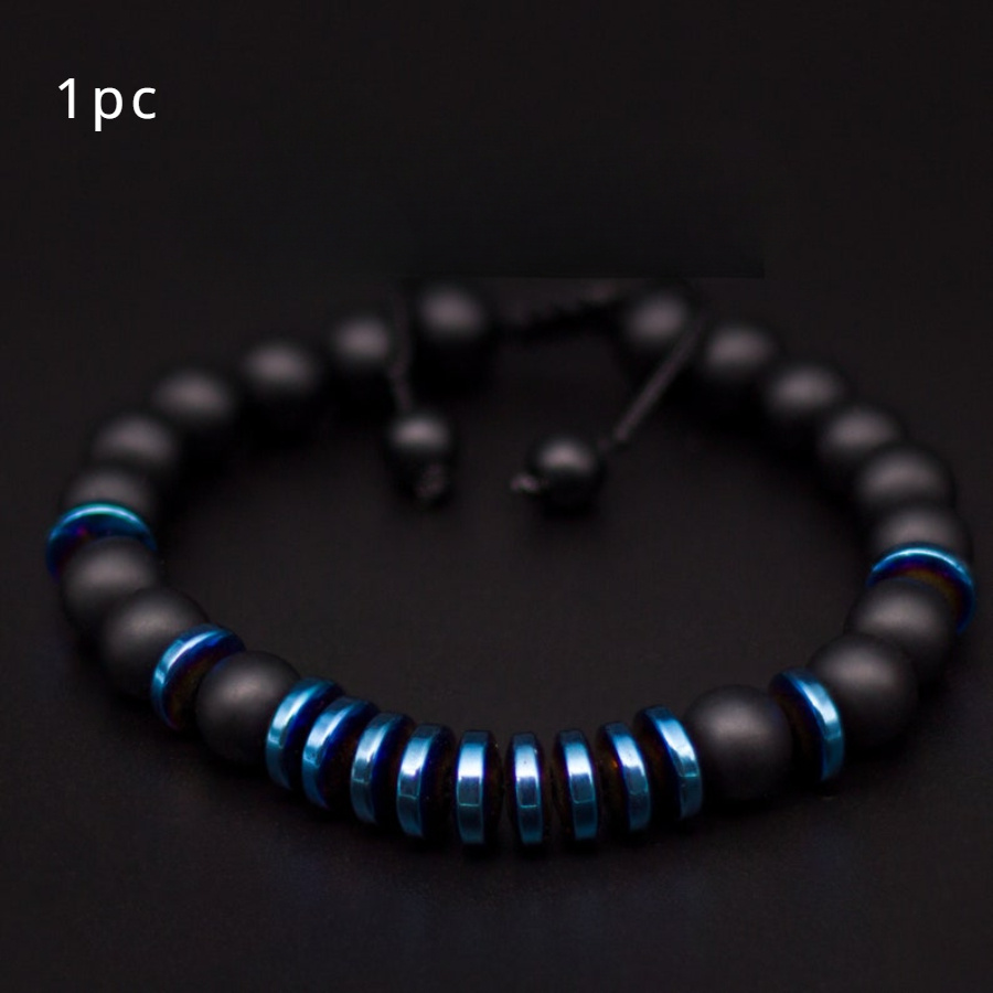 Matte Black Onyx And Blue Hematite Bead Bracelet For Men