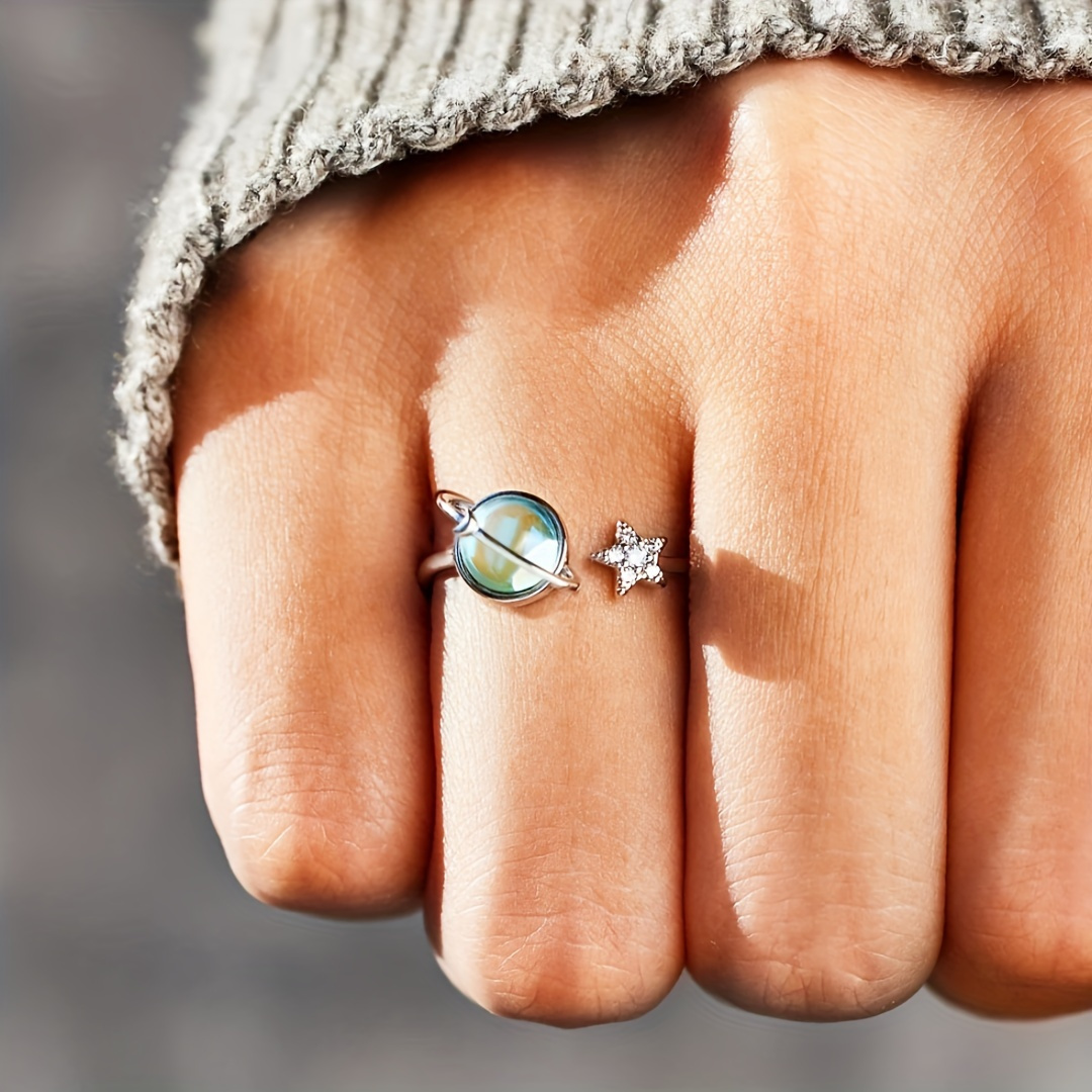 Earth and Moon Gemstone Ladies Ring