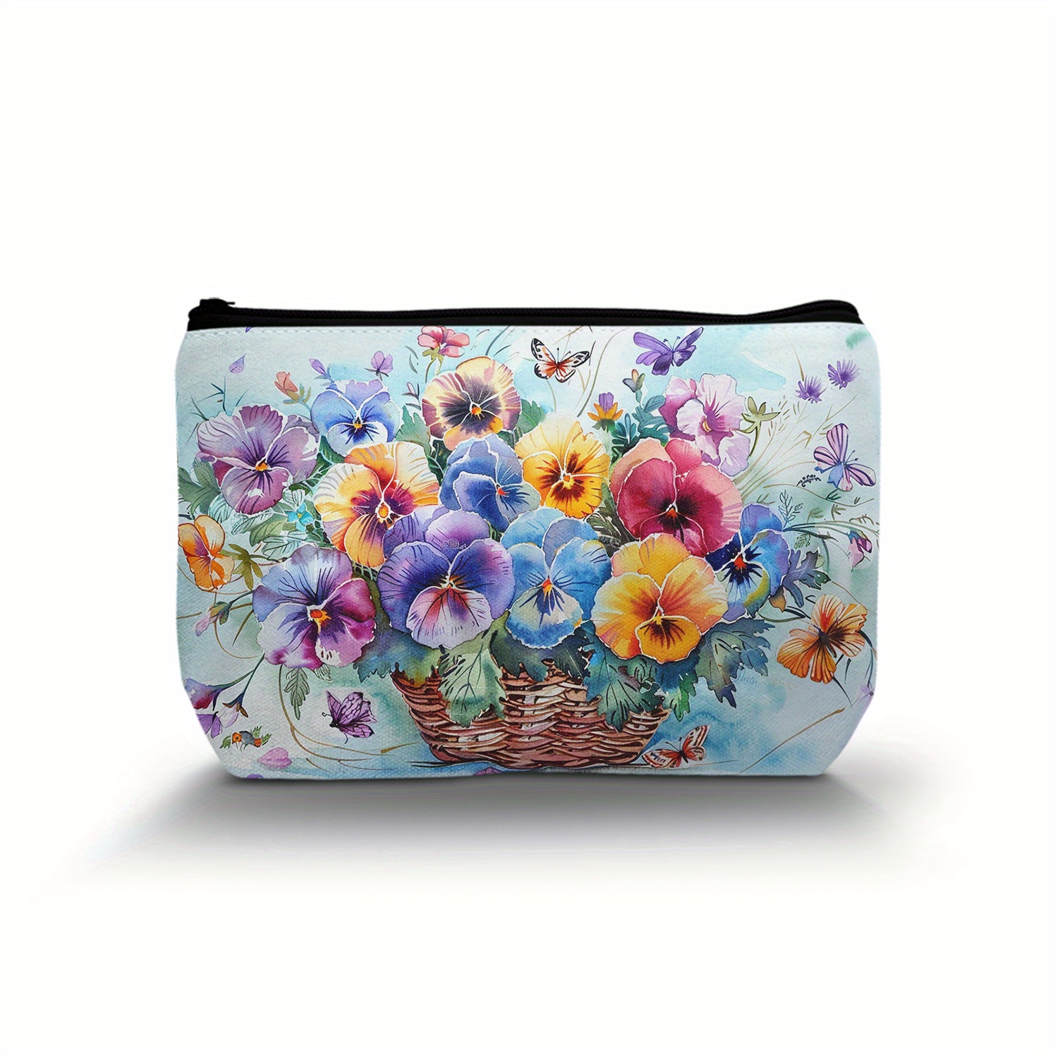 

1pc, Bouquet Of Pansies Makeup Bag, Cosmetic Bag, Travel Cosmetic Bag, Zipper Lightweight Makeup Pouch, Versatile Cosmetic Bag, Best Gift For Bridesmaid Teachers Friends, Graduation Essentials 3