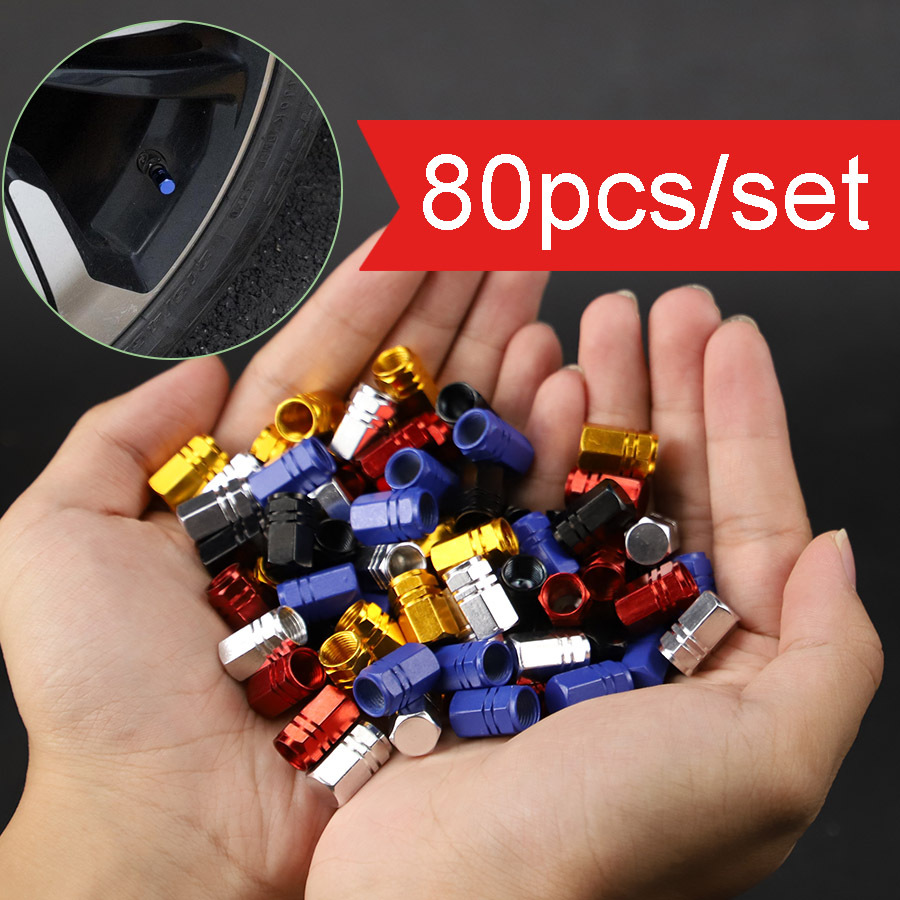 

80pcs Aluminum Tire Valve Stem Caps - Durable Air Cap Covers For Cars, Trucks & Motorcycles In 5 Colors