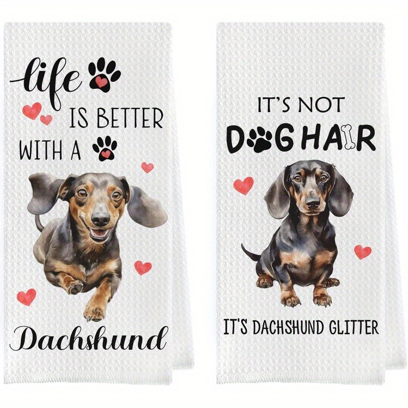 

2-piece Dachshund Kitchen Towel Set - Modern Woven Polyester Dish Cloths, Super Soft, Machine Washable, Fantasy-themed Oblong Towels For Home Decor And Holiday Gifts