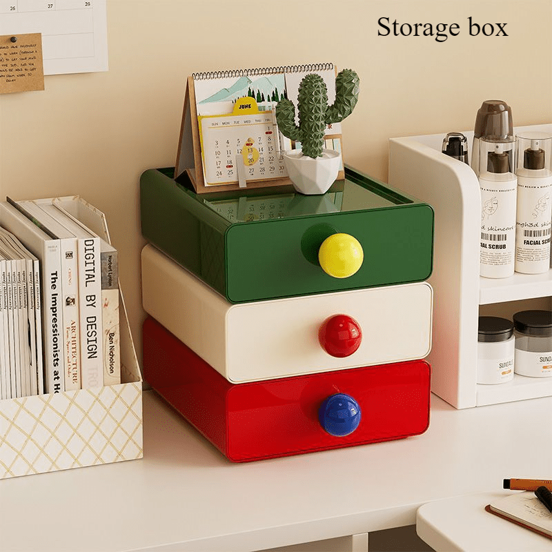 

3pcs Multifunctional Desktop Organizer Set - Stationery, Cosmetics And Jewelry Drawer Storage Box With Round Handle