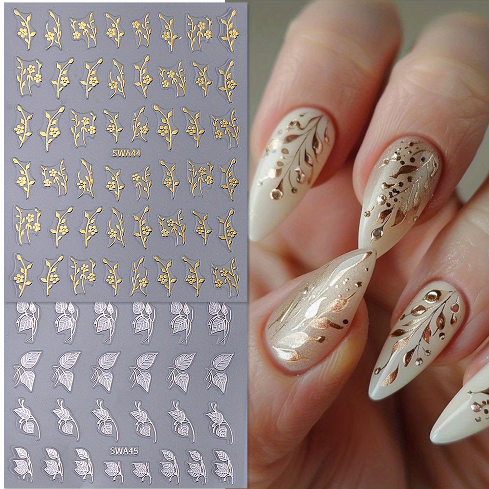 

2pcs Bronzing Nail Stickers Flower Leaves Diy 3d Self Adhesive Decals Nail Art Decoration Manicure Sliders For Women Girl