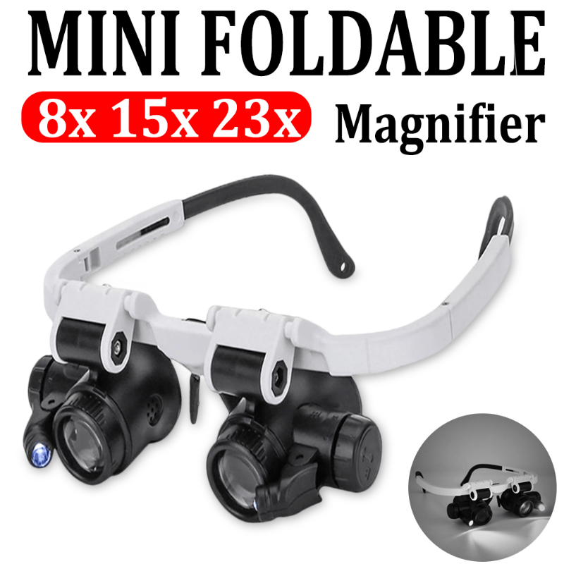 

2led Head-mounted Microscope Headband Repair Led Lamp Light Magnifying Glass With 8x 15x 23x Magnifier Loupe