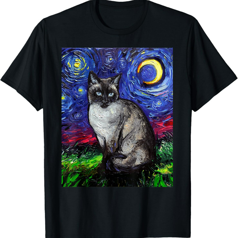 

Siamese Cat Starry Night Moon Art By Aja T-shirt