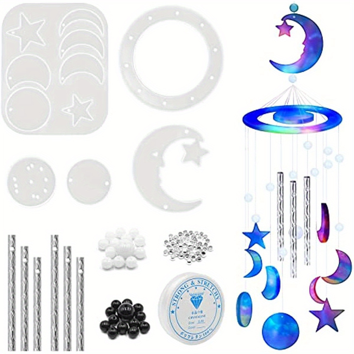 

87pcs Star Moon Resin Molds Silicone Kit Wind Chimes Create Art Decorations Diy Pendants Ornaments Birthdays Gifts