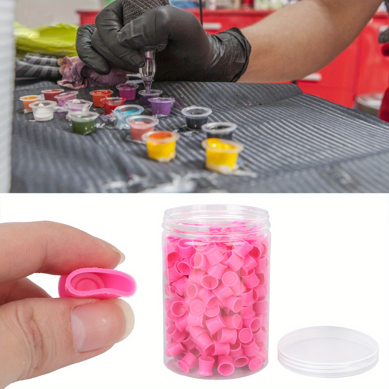 

300pcs Cup, Pigment Cups Disposable Silicone Tattoo Pigment Cup Eyebrow Eyeliner Lip Color Pigment Cup Caps Cups Tattoo Supplies For