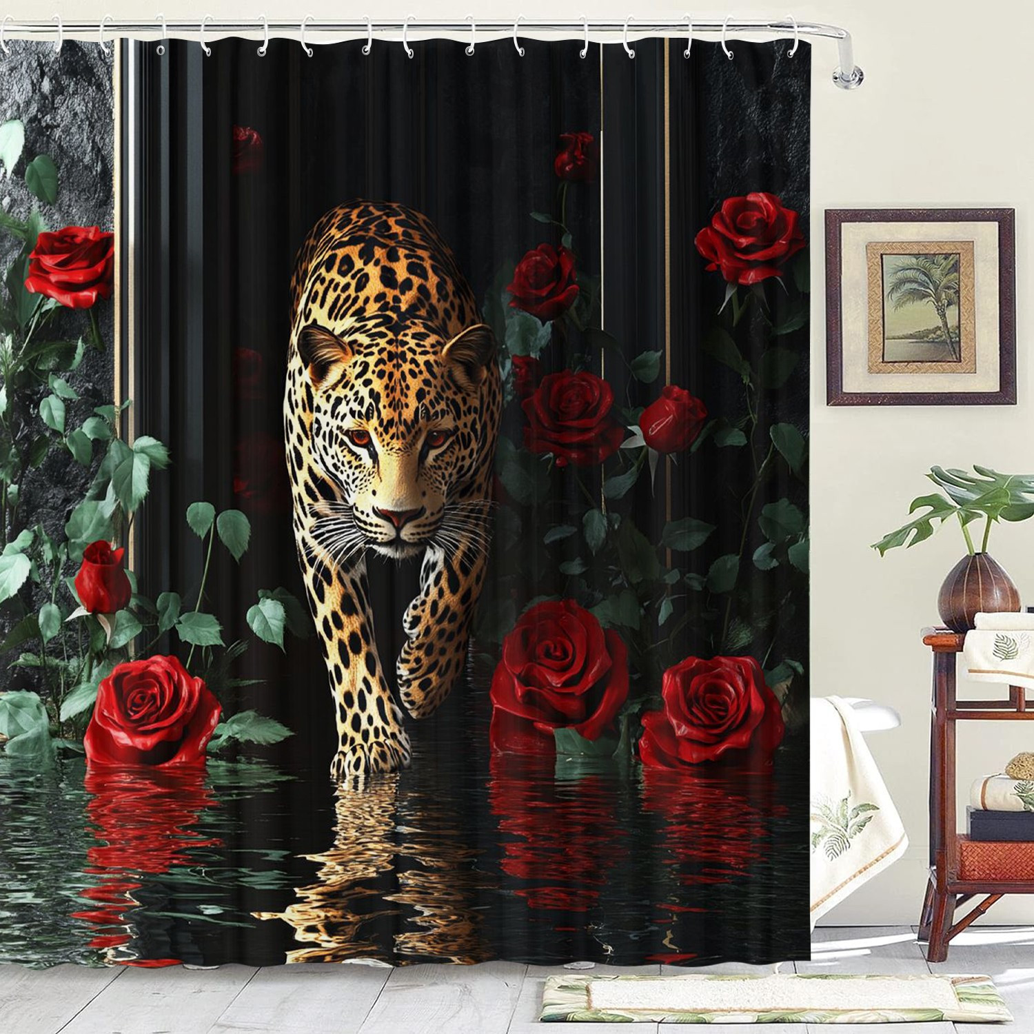 

Leopard Print Shower Curtain With 12 Hooks - Waterproof, Artistic Design, Machine Washable, No Ironing Required