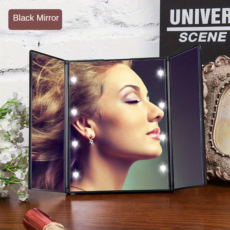 TEMU Compact Led-lit Makeup Mirror For , Featuring A Foldable Design And Ideal For Cosmetics On The Go