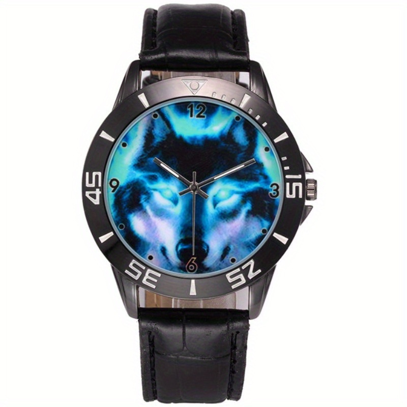 TEMU Brand New Wild Wolf Faux Leather Quartz Movement Xmas Gift Fashion Casual Watches
