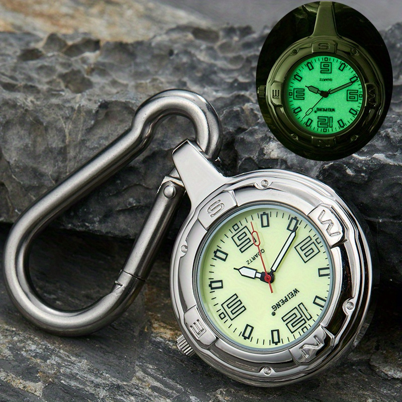 

Fashion Silvery Clip-on Carabiner Pocket Watch Unique Dial Quartz Watches Outdoor Sport Men Women Clock