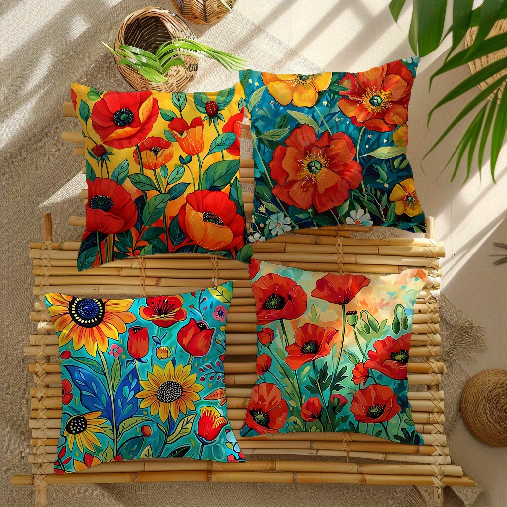 

Vintage Floral Throw Pillow Cover 4 Pieces, Cushion Cover, 18in*18in Inches, Machine Washable, With Zipper, Suitable For Home Decor, Sofa And Various Room Types, Filling Not Included