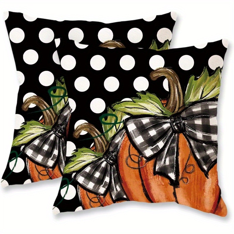 

2- 18x18" Halloween Cushion Covers , Polyester Sofa , Fall Decorative Rectangle , No Or Battery Required