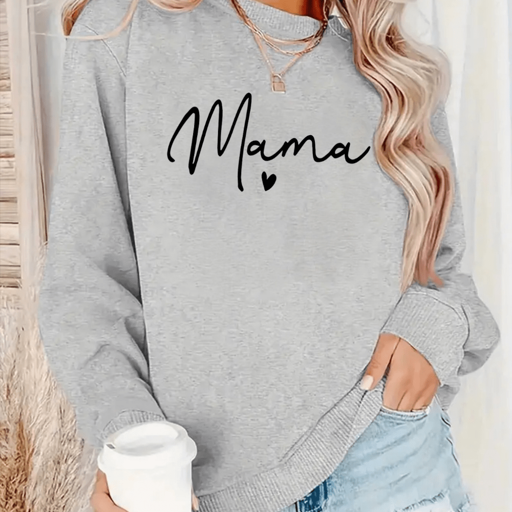 

Women's Casual Crew Neck Pullover Sweatshirt With Mama Print, Polyester Knit Fabric, Slight Stretch, Cartoon Pattern, All Season Comfort - Adult Polyester100% Sweatshirt