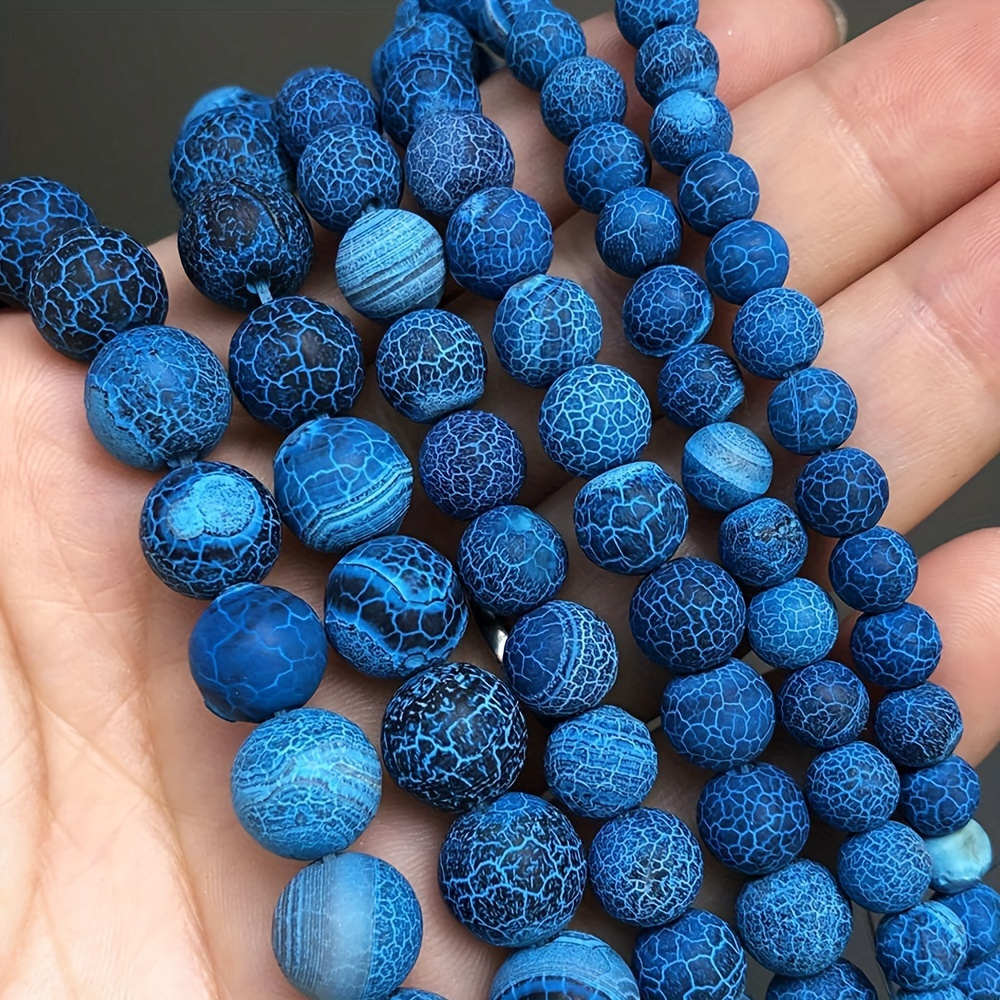 

Matte Dark Blue Cracked Fire Dragon Vein Agate Beads - Natural Stone Spacer Beads For Diy Jewelry Making, Bracelets & Necklaces - 6/8/10mm Sizes Available