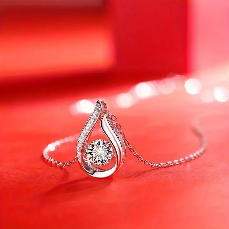 TEMU 925 Sterling Drop Sparkling Zirconia Pendant Necklace - A Multifunctional Style Fashion Accessory, Parties, Weddings, Anniversaries,