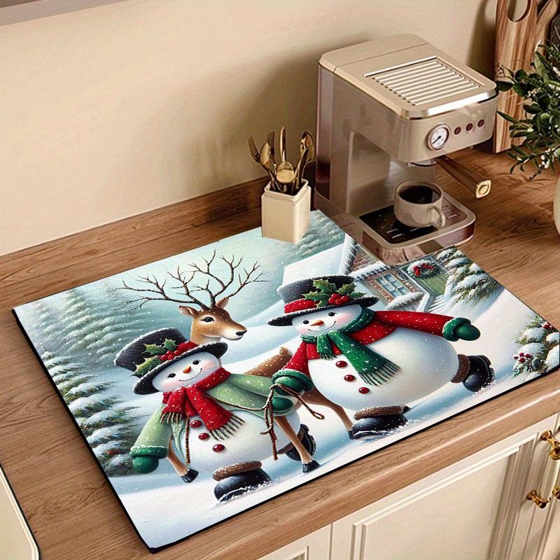 

1pc Christmas-themed Kitchen Mat - Absorbent & Quick-dry, Multi-use For Dishes, Coffee Machines & Washing Machines, Oil-resistant Polyester