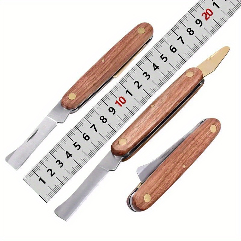1pc, Professional Foldable Grafting Knife With Wooden Handle, Stainless