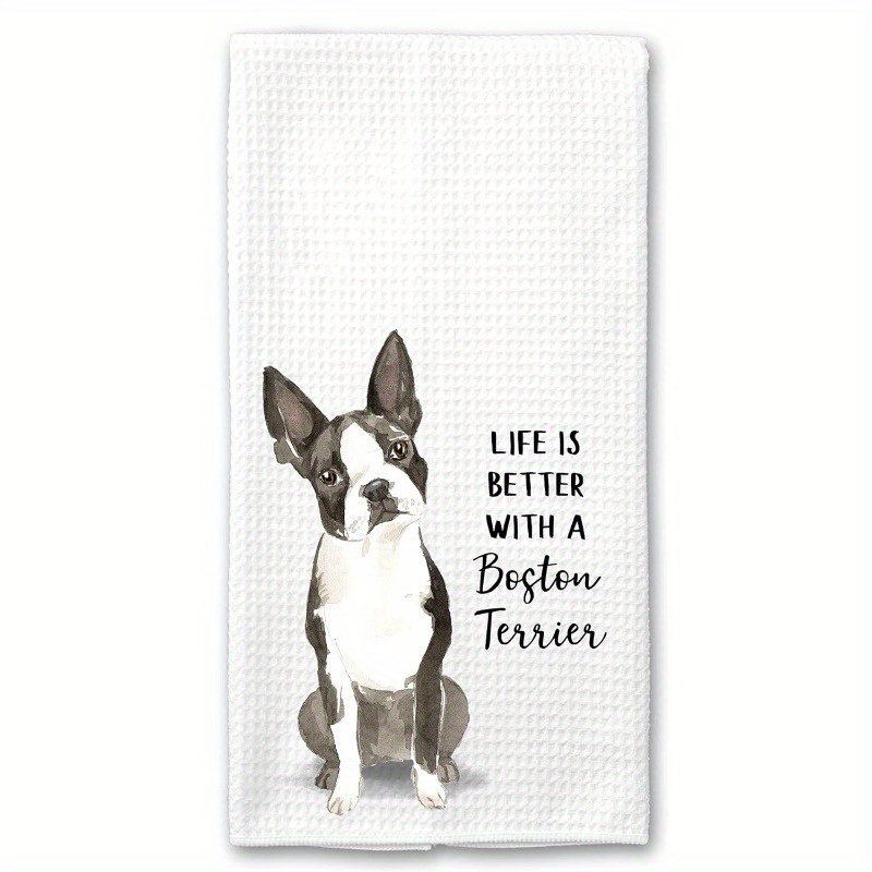 

Boston Terrier Kitchen Towels Set - Rustic Style Woven Dish Cloths, Super Soft Polyester, Machine Washable, Fantasy Dog Lover Theme Oblong Towel, Gift For Pet Owners - 18x26 Inches (1 Set)