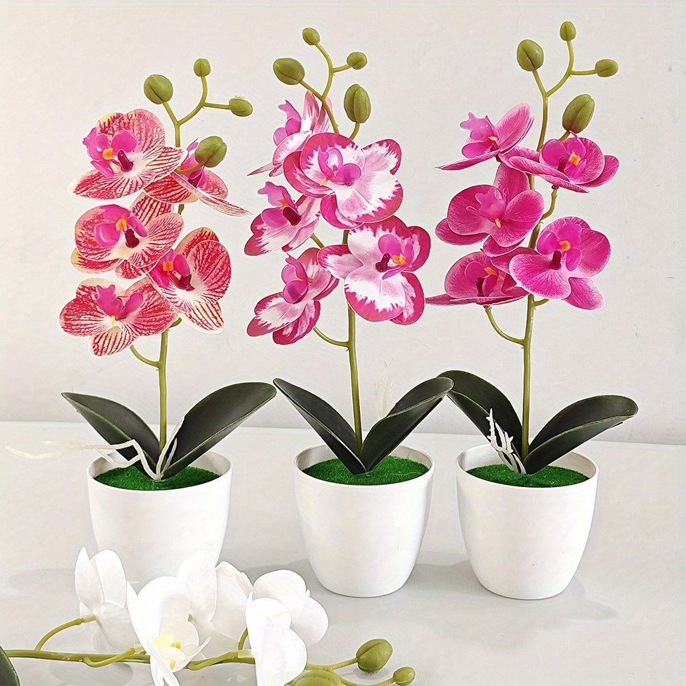 

1pc Simulated Orchid, Plastic Simulated Bonsai Flowers With Small Breeds, Artificial Plant Potted Tree Fake Flowers For Desktop Decoration, Home, Hotel, Garden, Restaurant And Wedding - White Pot