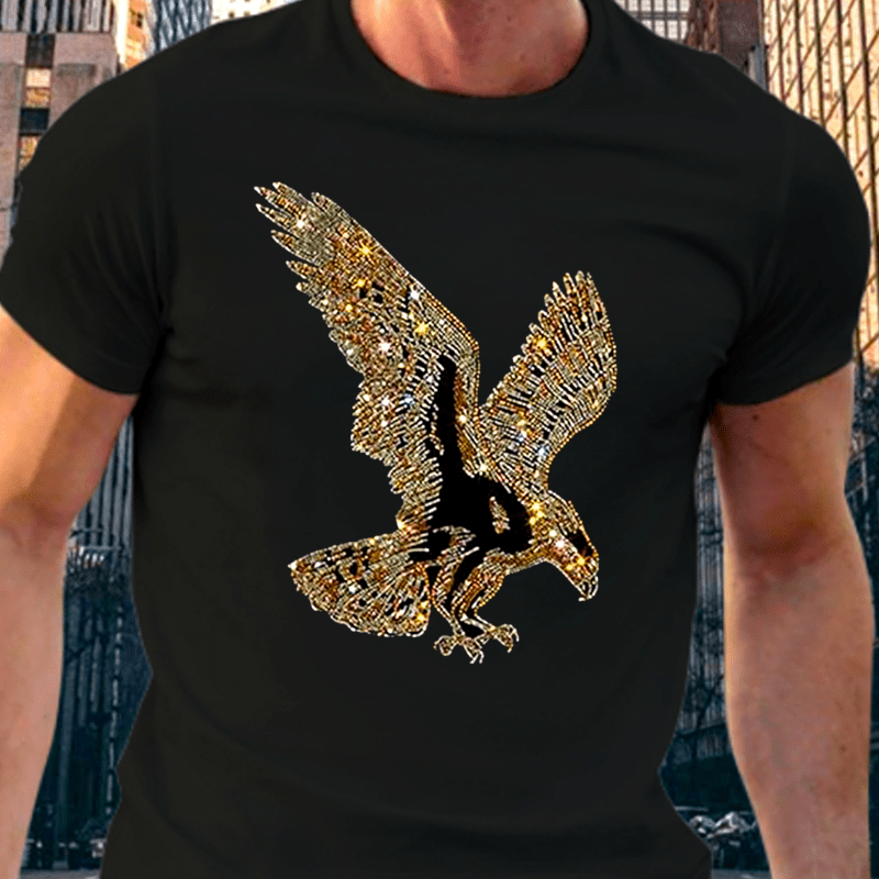 

Eagle Print Men's Cotton Casual T-shirt, Short Sleeve Crew Neck Top, Men's Clothing