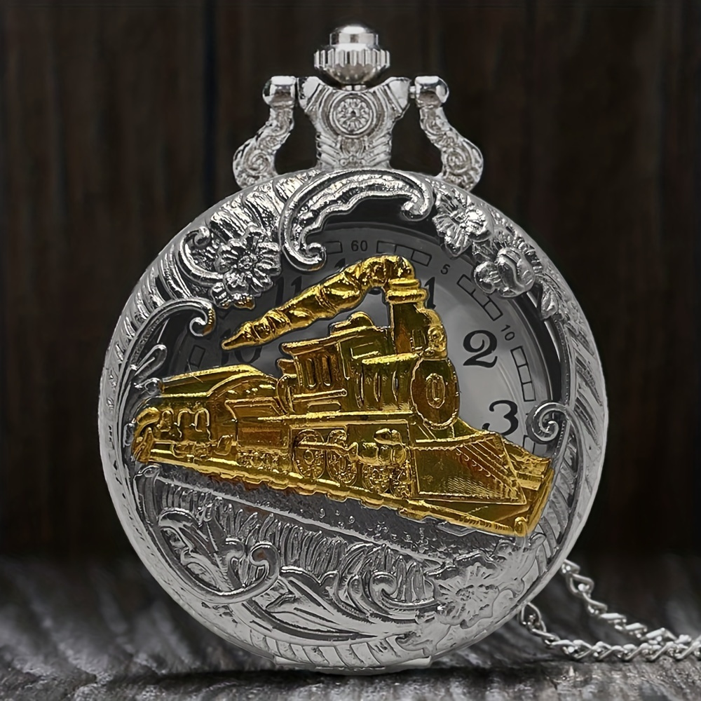 TEMU Watch Hollow Cover Design Quartz Necklace Pendant Chain Unisex Gifts Clock