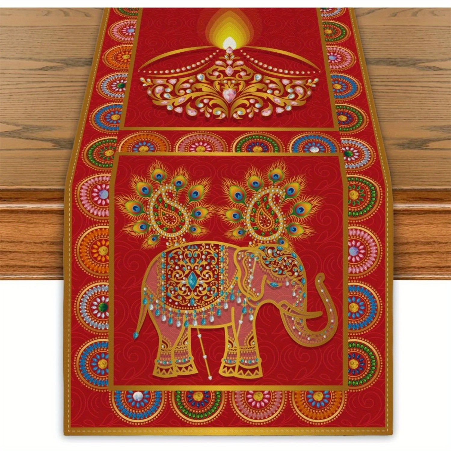 

Happy Diwali Table Runner - Vibrant -inspired Polyester Decor For Home, Kitchen & Dining