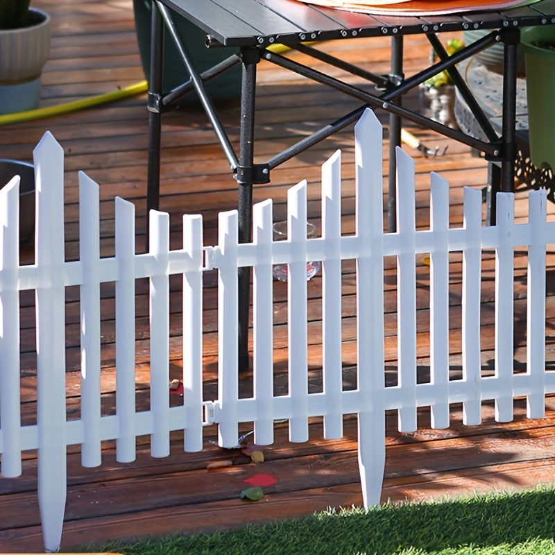 

8pcs White Plastic Garden Fence Set - Lawn & Flowerbed Borders, Outdoor Landscape Edging Stakes For Yard And Fall Decor