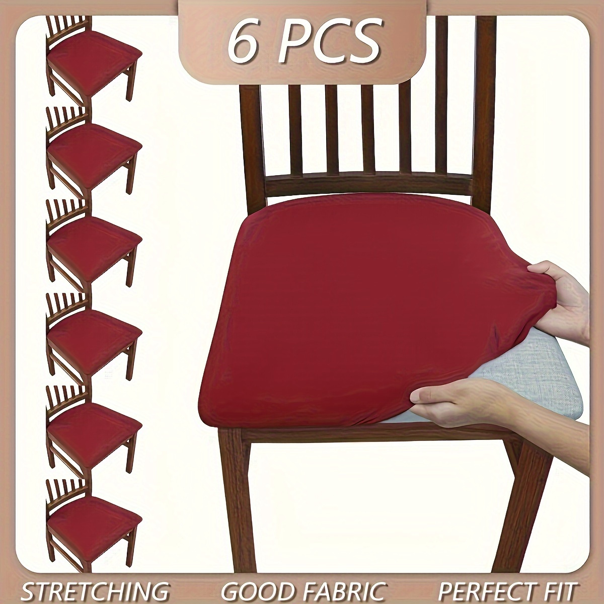 

6pcs Soft & Stretchable Chair Seat Covers - Dustproof, Red, For Dining Room, Office, And Home Decor