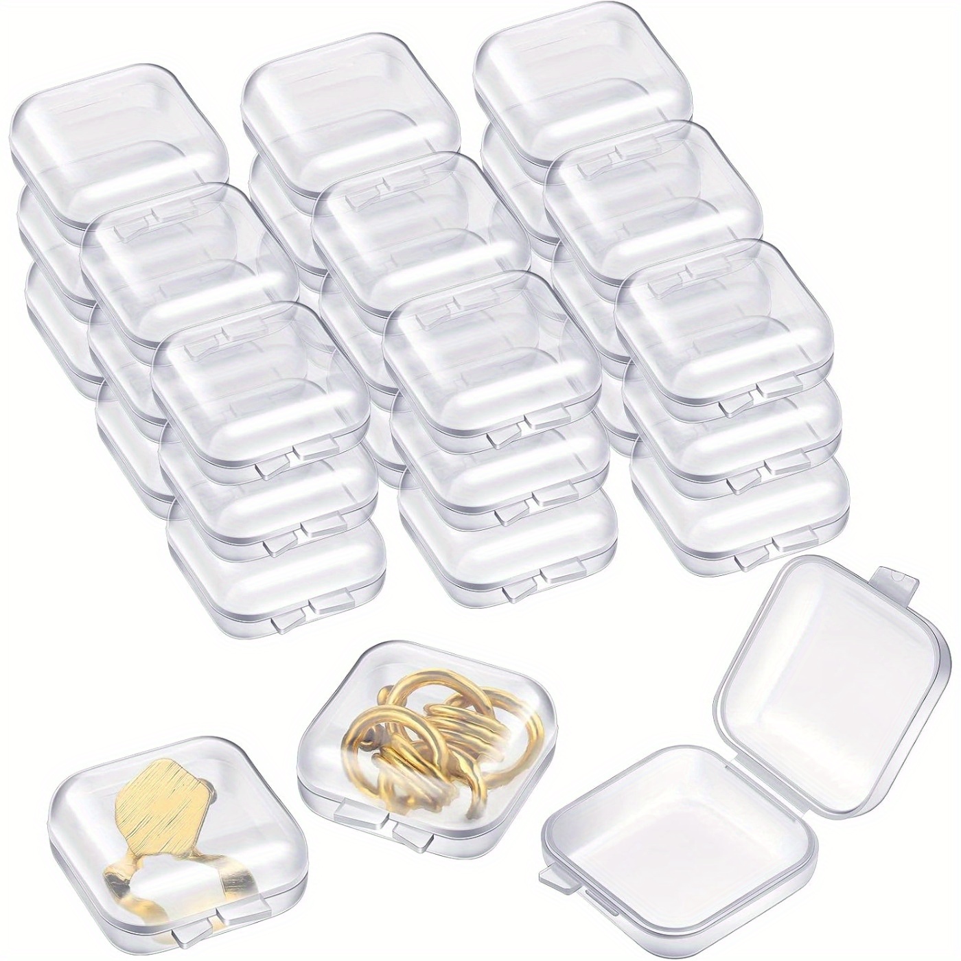 

100-300 Pack Mini Clear Jewelry Box Earring Organizers With Hinged Lid Small Plastic Storage Box For Earrings Chains