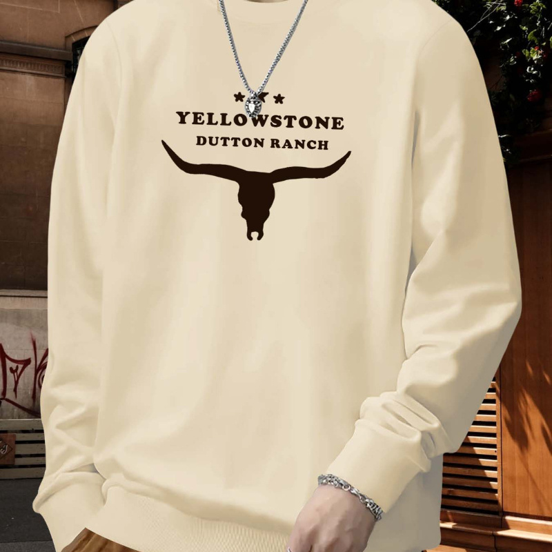 

Yellowstone Long Sleeve Sweatshirt - Casual Polyester Knit Fabric With Printed Pattern, Round Neck, Regular Fit, Comfortable Micro