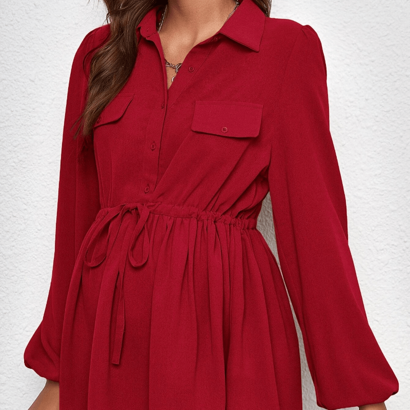 

Elegant Maternity V-neck Blouse - Comfortable Long Sleeve Work Shirt For Fall/winter, Red