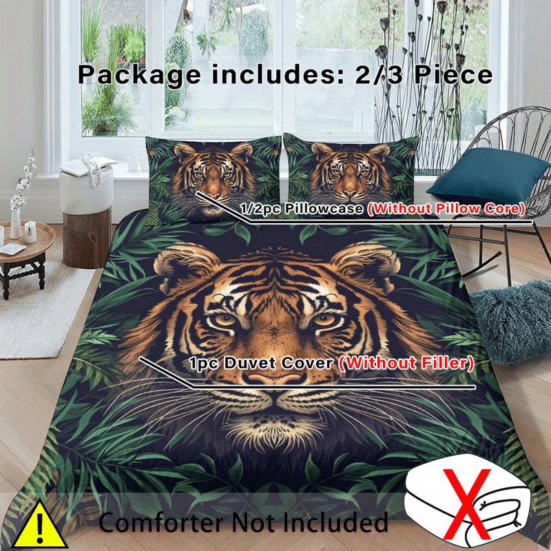 

Tropical Rainforest Tiger Digital Print Duvet Cover Set 2/3pcs, Breathable Polyester, No Insert, Woven, Zipper Closure, All-season - Jungle Animal Theme