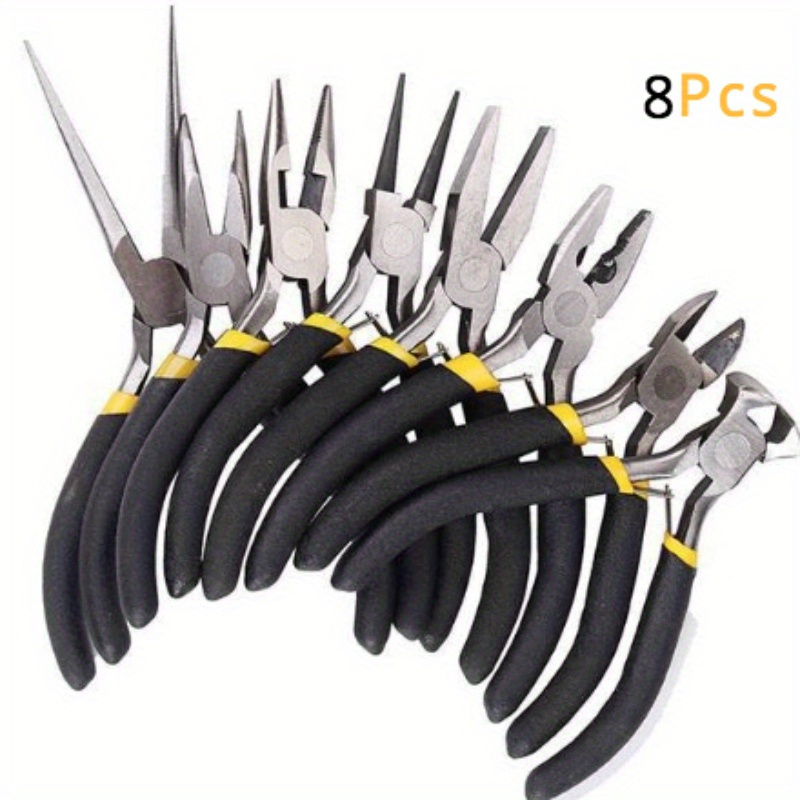 

A Set Of 8 Pliers, Multi-functional Steel Pliers Set, Round Curved Needle Pliers, Top Scissors Pliers, Wire Pliers, Indoor And Outdoor Repair Tools