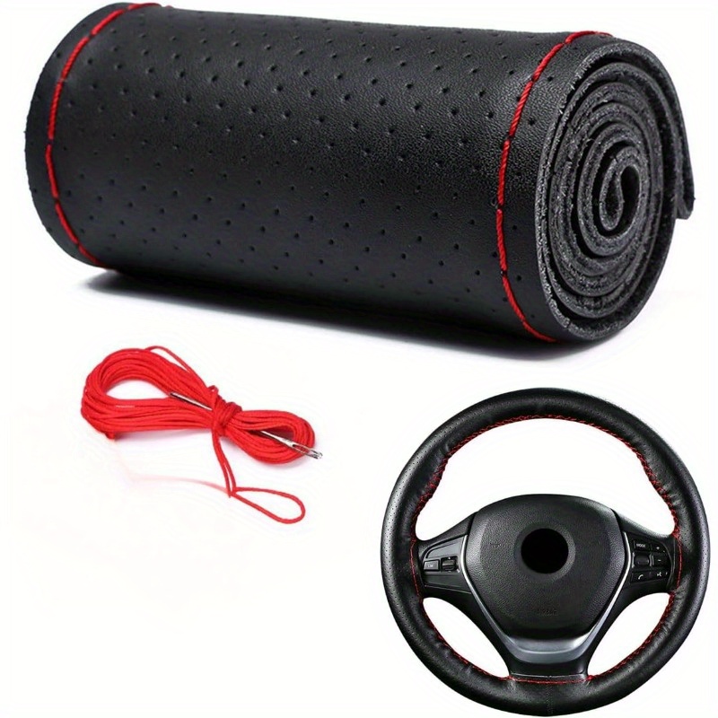 

Universal Fit Pu Steering - Red Stitching For 15" , Diy Sew-on , Car Steering