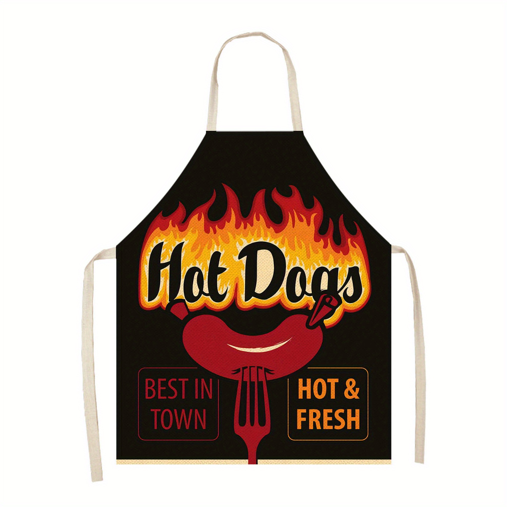 

Hot Dog Theme Linen Apron 1-pack - Woven Linen 100% Kitchen Apron With Oil-proof Design, Sleeveless, For Cooking & Grilling Accessories